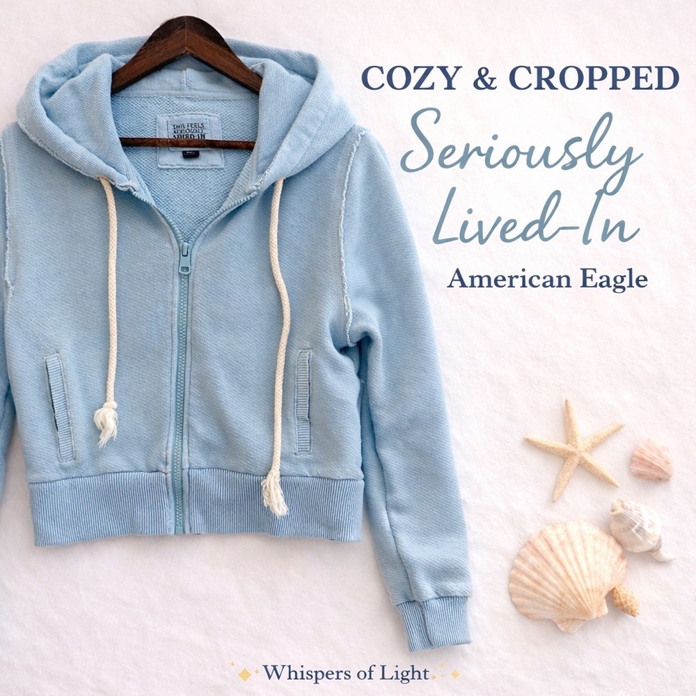 American Eagle “This Feels Seriously Lived-In” Cropped Zip Hoodie | Size M